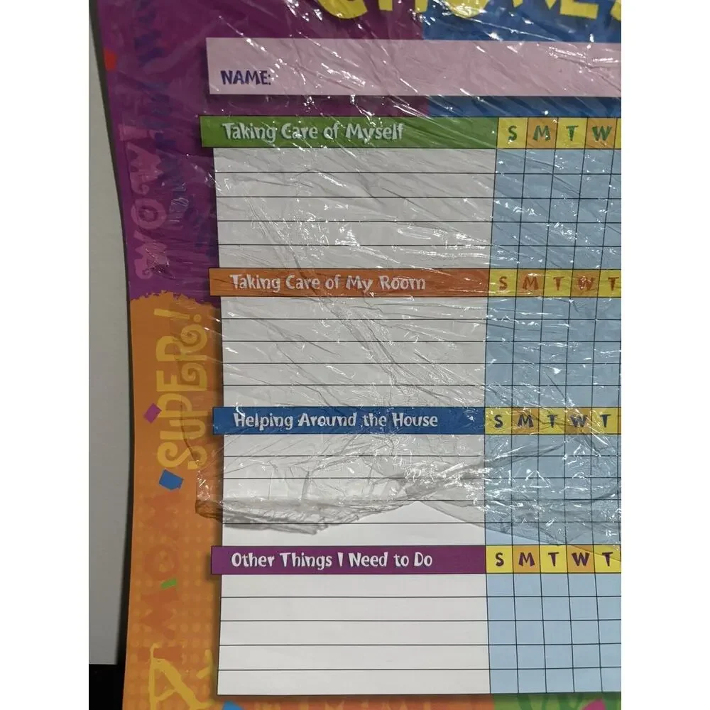 2002 My Chores Colorful Weekly Planner for Kids w/ Praise Words & 16 Chore Slots
